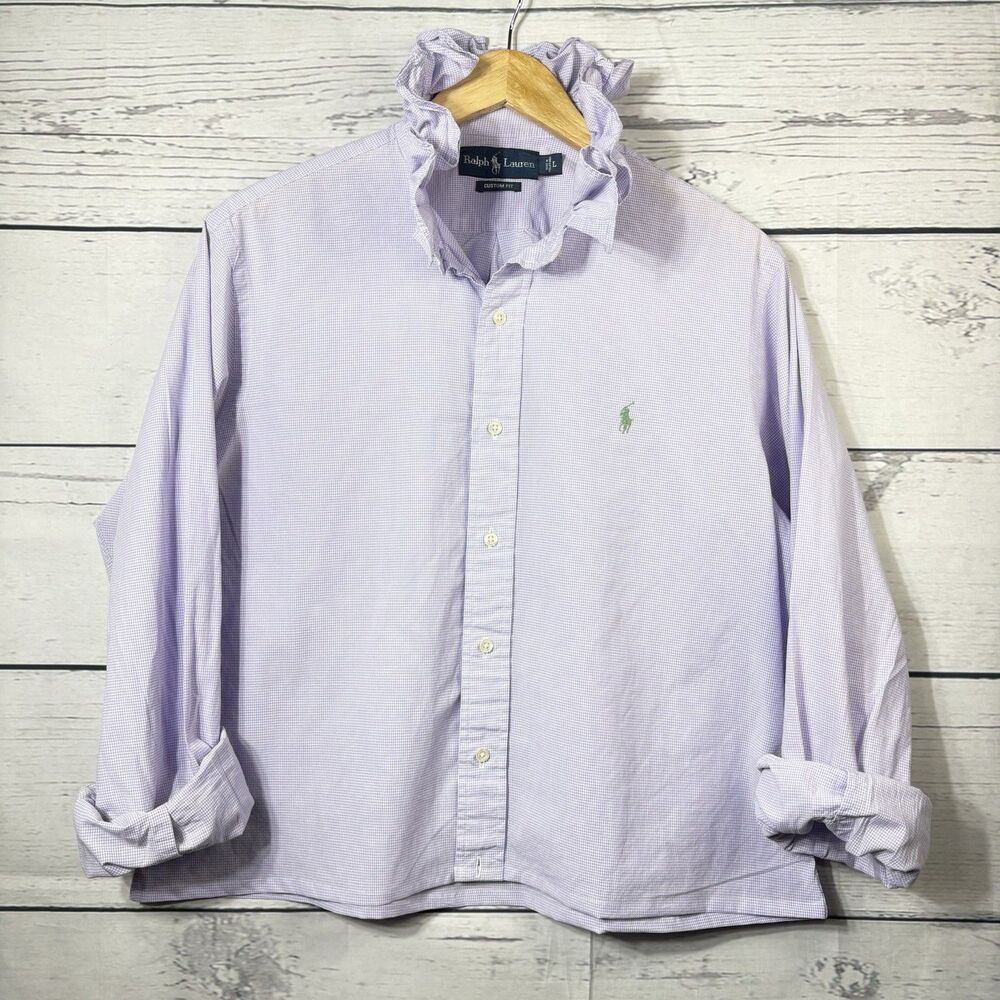 Upcycled Re-worked Ralph Lauren Ruffle Collar Large Lavender Lilac Pony Viral